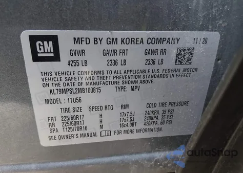 2021 Chevrolet Trailblazer Fwd Lt from USA, damaged, VIN KL79MPSL2MB100815